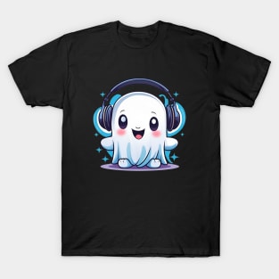 A cartoon ghost with headphones on T-Shirt